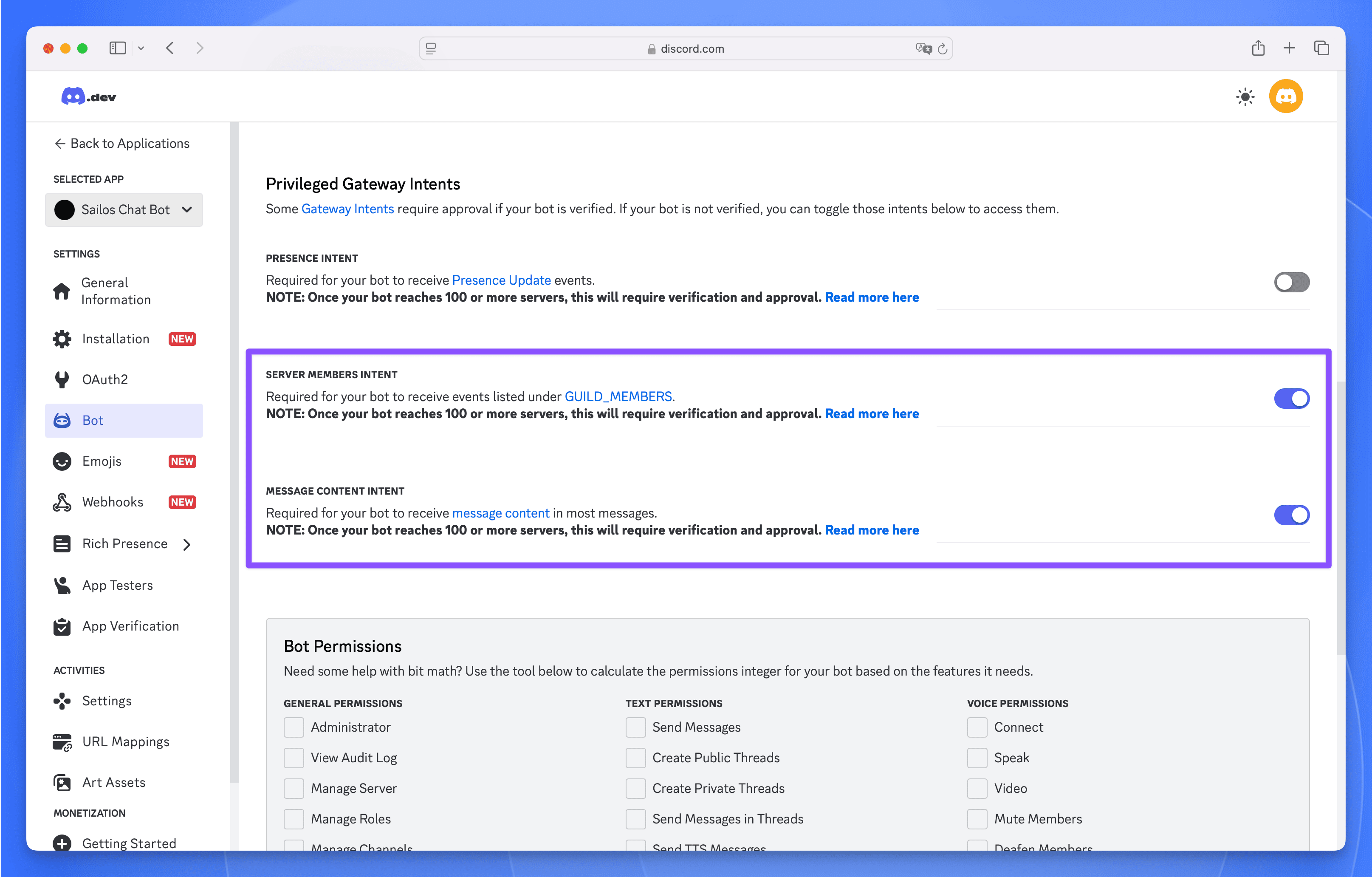Discord Developer Portal Bot Permissions